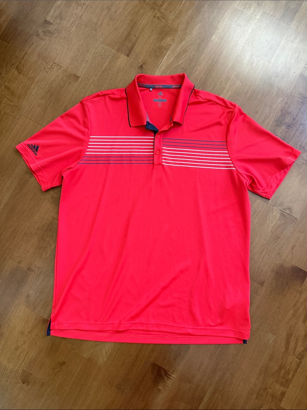 ADIDAS Golf Bright Red Polo with Striped Chest